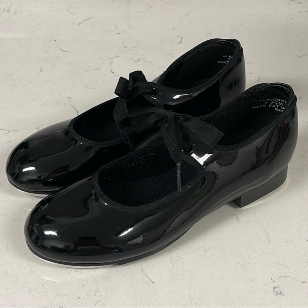 CAPEZIO Jr. Tyette Tap Shoe for Beginners Size 7 1/2 Black Worn 1-2 Times